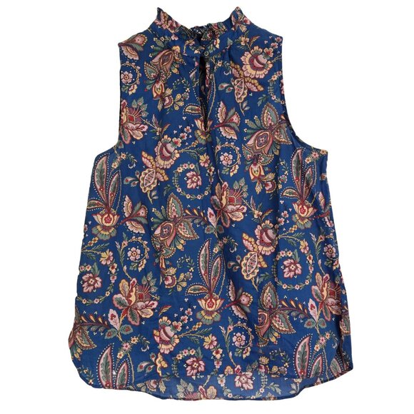 J CREW Liberty Flora Belle Ruffle Neck Sleeveless Blouse 8 - Picture 1 of 4